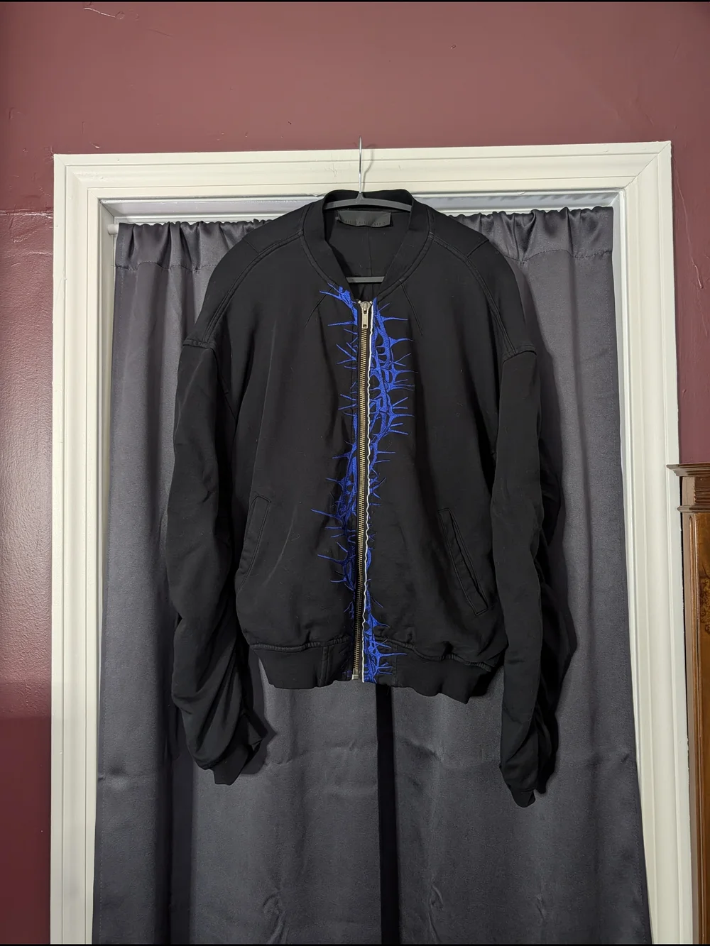Haider Ackermann Black Silk Lined Tribal Thorn Embroidered Bomber Jacket S